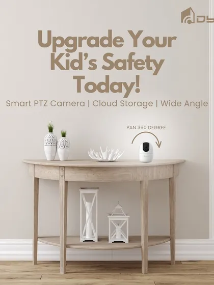 I help you upgrade your kid's safety. This Smart PTZ Camera offers a 360-degree pan, cloud storage, and a wide-angle view to keep an eye on their entire room.