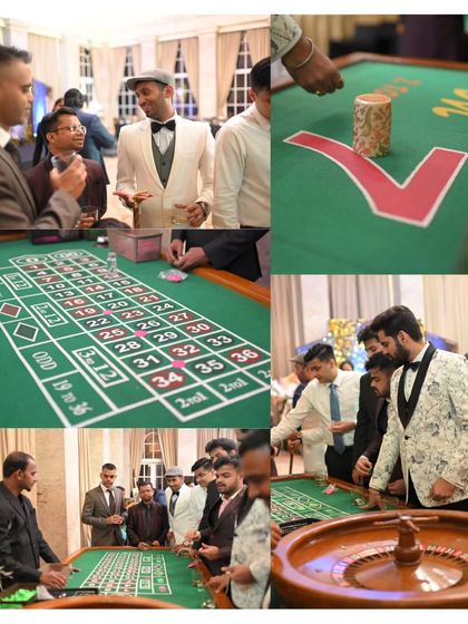 Guests trying their luck at the roulette table. These activities serve as excellent icebreakers and entertainment at corporate networking events.