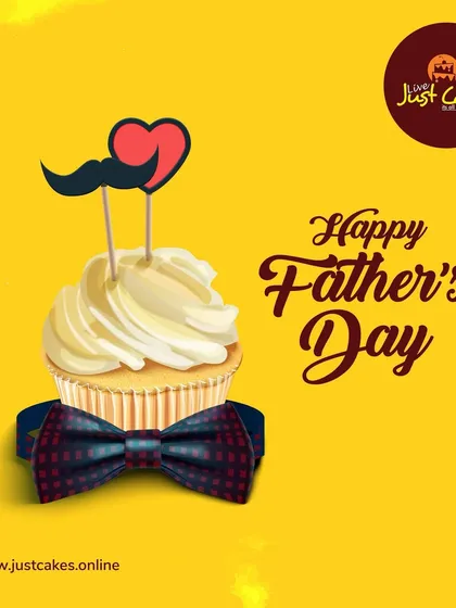 A special cupcake designed to celebrate Father's Day. This treat is decorated with a bow tie around the liner and topped with fun, edible toppers like a mustache and a heart, making it a sweet gift for dad.