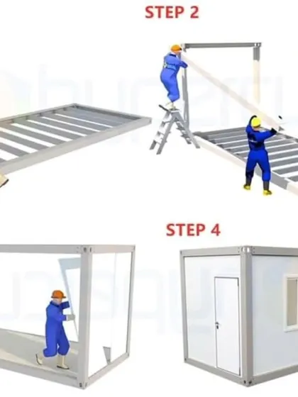 A simple 4-step guide to our prefab assembly process, showing how the structure is built from the ground up using prefabricated components.