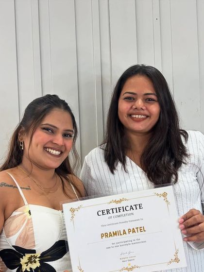 A proud moment with my student Pramila after she successfully completed the masterclass. She is now equipped with the practical knowledge to style hair for real clients.