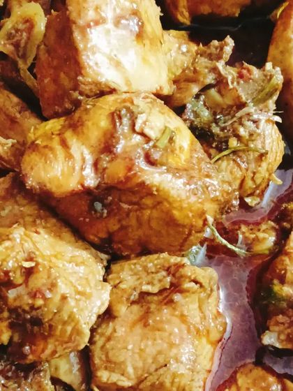 Another look at my pork curry, highlighting the generous cuts of meat I use. This is a hearty dish, perfect with a side of rice.