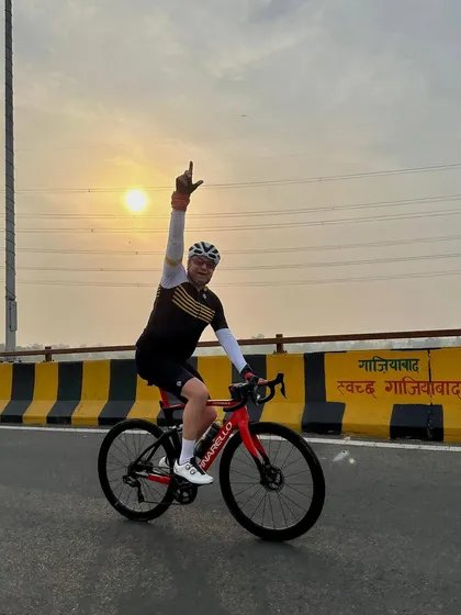 The birthday boy enjoying the sunrise on his ride.