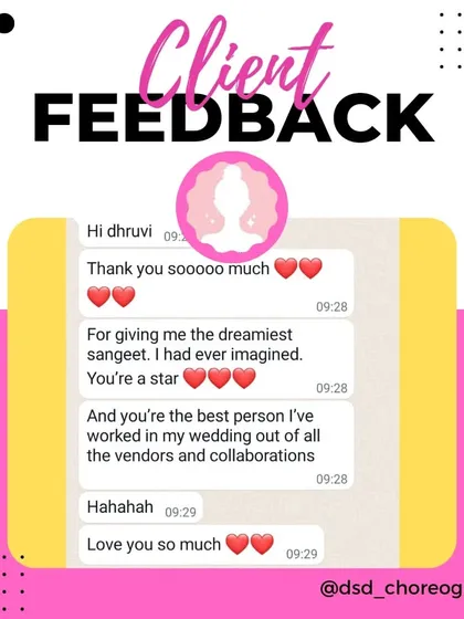 "You're the best person I've worked with out of all the vendors and collaborations." This feedback means so much. I strive to make the choreography process smooth, fun, and stress-free for my couples.