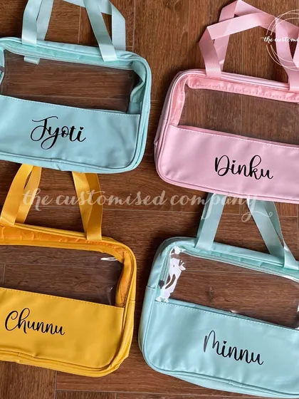 Simplify your journey with our customized travel pouch bags. Available in pretty pastel colors, these clear-view bags are easy to carry, incredibly spacious, and can be personalized with a name.