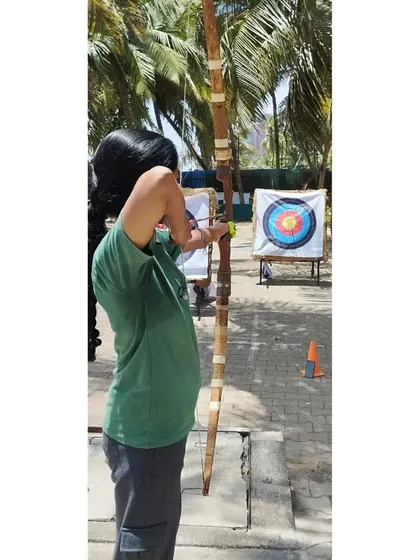 A student from the May basic batch, practicing her form at our outdoor Dadar range.