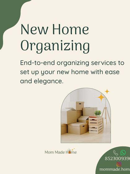 My New Home Organizing service is an end-to-end solution designed to set up your new house with ease. I handle the unpacking and organization so you can skip the stress and start enjoying your new home immediately.