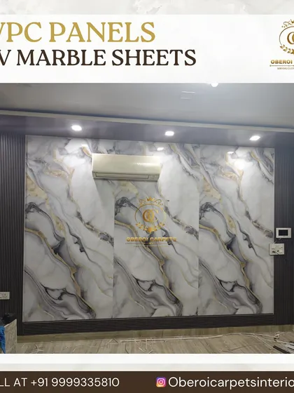 Here, multiple UV marble sheets are used to cover a large wall, creating a seamless and expansive marble effect. This is a great way to make a room feel larger and more luxurious.