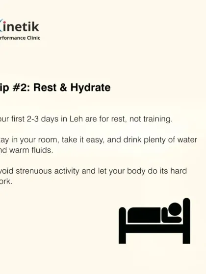Tip number two for high-altitude running: rest and hydrate. Your first 2-3 days in Leh are for rest, not training. Let your body do its hard work.