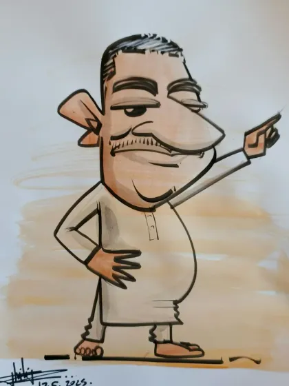 A color caricature of a man in traditional Indian attire. The colors help to highlight the cultural details.