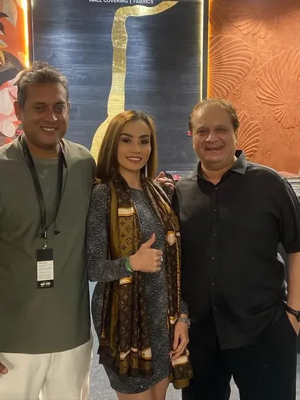 Posing with happy clients at the Ajio Luxe Weekend. Building connections and sharing our passion for design makes every event special.