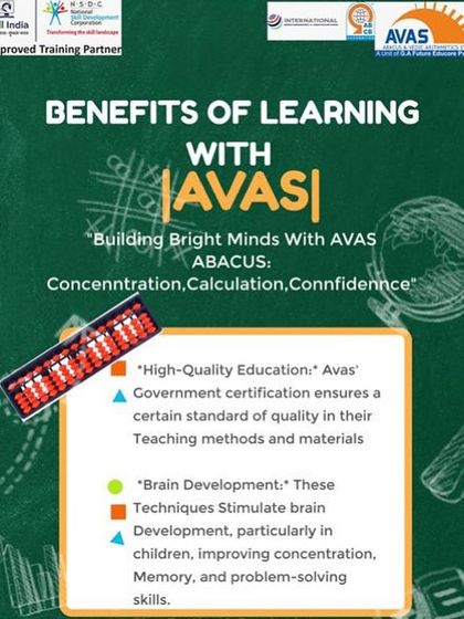 An infographic detailing the benefits of learning with us. We highlight our government certification, focus on brain development, and our "3C" approach: Concentration, Calculation, and Confidence.
