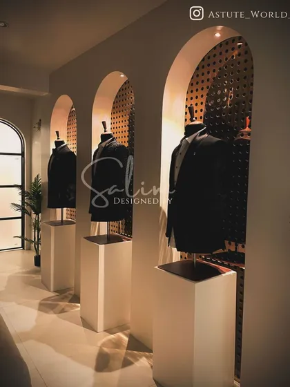 A view of some of my finished creations on display in the studio. The arched niches and clean design create a gallery-like feel to showcase the craftsmanship.