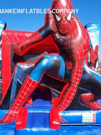 Your friendly neighborhood Spider-Man is here. This inflatable bouncy is one of my most requested designs for superhero-themed parties. The 3D design makes it look like Spider-Man is actually climbing on the bouncy.
