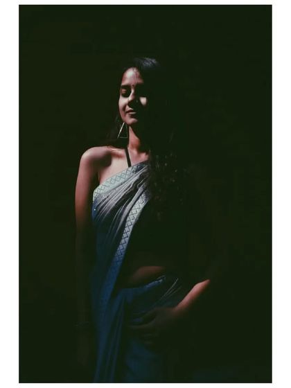 A throwback to this artistic saree shoot. The play of light and shadow here highlights the beautiful drape of the saree. I love collaborating with photographers to create moody and timeless portraits.