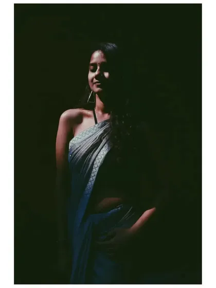 A throwback to this artistic saree shoot. The play of light and shadow here highlights the beautiful drape of the saree. I love collaborating with photographers to create moody and timeless portraits.