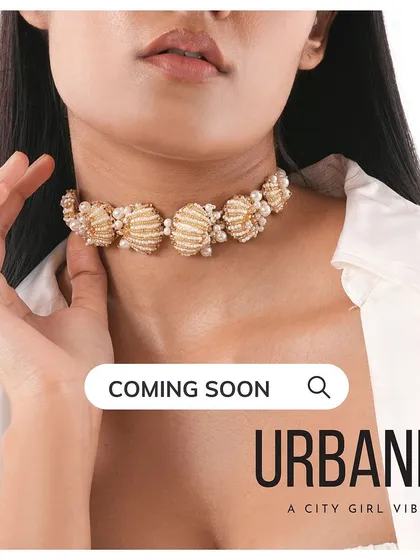 A sneak peek of a new shell and pearl choker from our upcoming URBANIA collection.