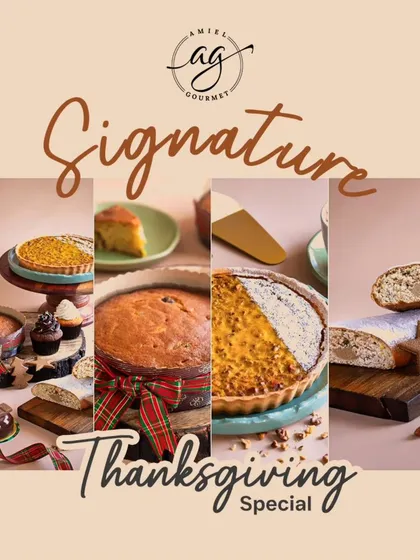 My signature Thanksgiving special menu, featuring festive feasts like pumpkin pie and decadent desserts to make your celebration memorable.