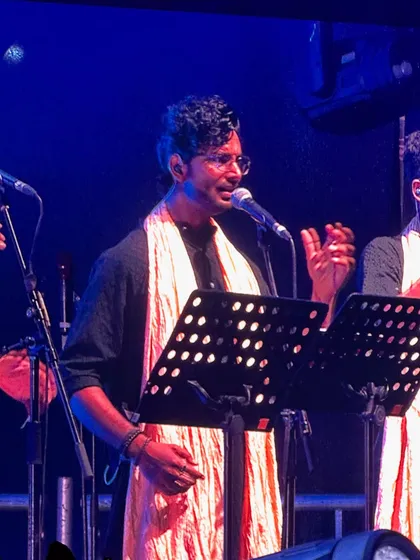 A close-up from the Shreya Ghoshal tour. In this moment, I was completely lost in the music, focused on delivering the best possible vocal performance. This is the energy I bring to every live show, big or small.