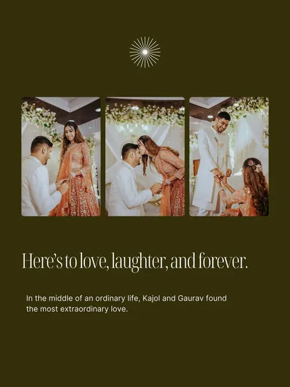 A storybook of their love. This collage captures the key moments of Kajol and Gaurav's engagement, from the proposal to the happy tears, telling an extraordinary story.