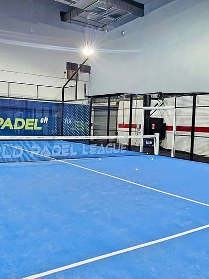 A professional Padel court we installed at the Nesco Exhibition Center for the World Padel League. We manage the complete infrastructure setup for tournaments in non-traditional venues.