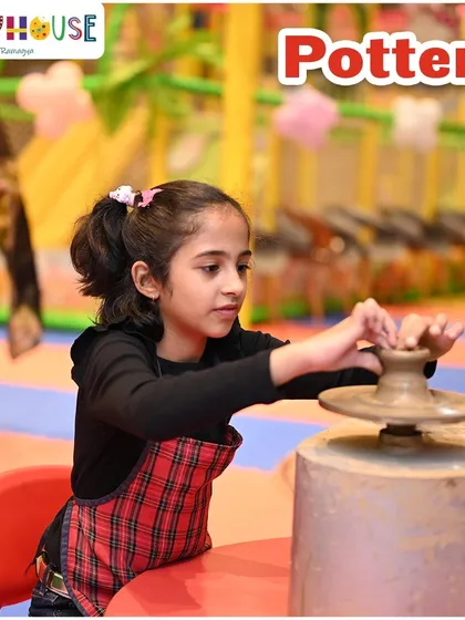 A young guest concentrates on shaping clay on the pottery wheel. This is a unique and memorable activity that I can arrange for any party.