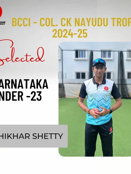 A proud moment for the academy! Shikhar Shetty will represent Karnataka Under-23 in the CK Nayudu Trophy. Best wishes!