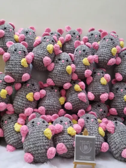 A whole mountain of my plush rat toys, ready for a bulk order.
