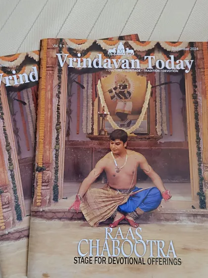 I was deeply humbled and honored to be featured on the cover of Vrindavan Today. This was captured during a research trip for a festival, a journey that left me overwhelmed with new thoughts and inspirations from the sacred land of Vraj.