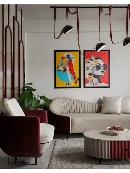 In the waiting lounge for Snob Salon, I blended comfort with personality. The space features custom-designed furniture with curved silhouettes and vibrant pop art, creating a stylish and engaging area that sets the tone for the premium experience to follow.