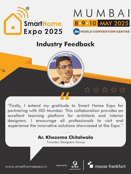 Ar. Khozema Chitalwala, Founder of Designers Group, commends our partnership with IIID Mumbai for creating an "excellent learning platform" for architects and interior designers.
