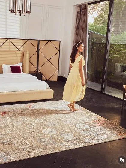 Another look from a commercial shoot for a luxury home brand. I styled the model in a flowing yellow summer dress to create a sense of ease and comfort within the beautifully designed bedroom, making the entire lifestyle feel aspirational.
