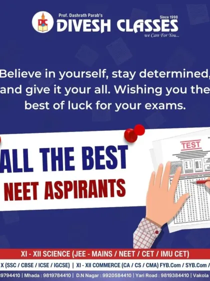 All the best to our NEET aspirants. We provide rigorous training and motivational support to help you give your best performance in the medical entrance exam.