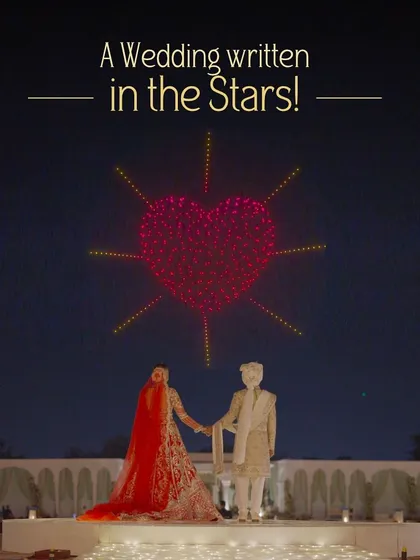 Your wedding day deserves a moment written in the stars. We create personalized aerial narratives, like this glowing heart, to provide a spectacular backdrop for your most cherished memories, ensuring your celebration is truly one of a kind.