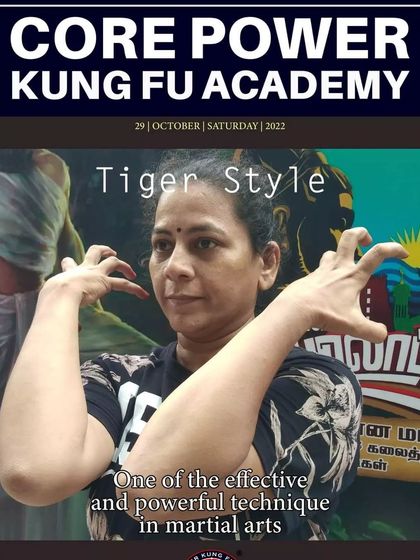 A female student demonstrates the Tiger Style hand form. This technique is one of the most effective and powerful in martial arts, and we teach it to all our dedicated students.