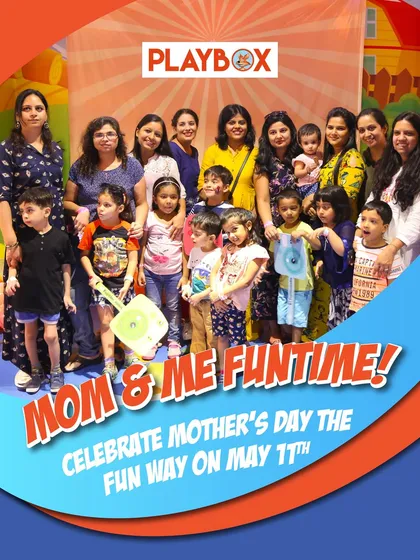 Our "Mom & Me Funtime" event poster for Mother's Day. I design special packages that include playtime, crafts, and other activities for moms and kids to enjoy together.