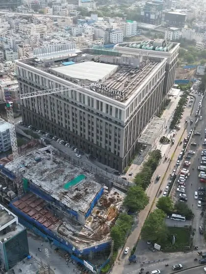 This aerial view captures the scale of our work at AIG Hospitals, where we are adding over 550 beds across three new towers. The project involves complex, multidisciplinary coordination to integrate cutting-edge medical technology within a design that serves the community with purpose and precision.