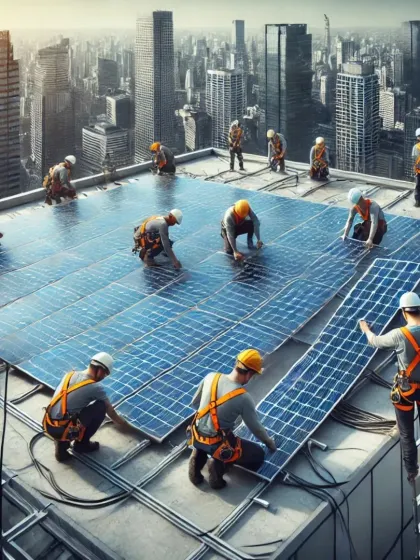 A large commercial rooftop solar plant being installed by our certified team. We ensure every project meets the highest safety and quality standards.