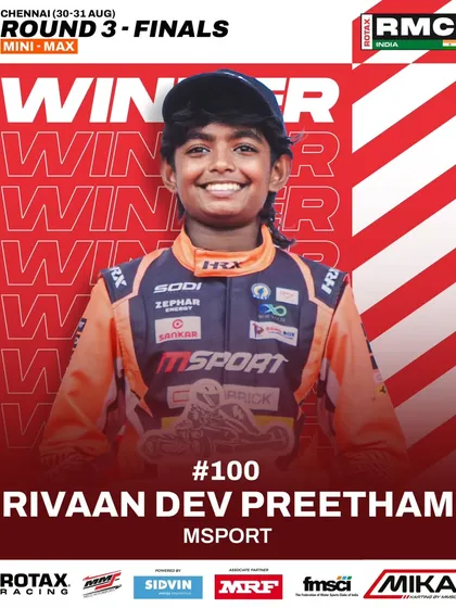 Rivaan Dev Preetham of Msport, the winner of the Mini Max category at Round 3 of the 2025 National Championship.