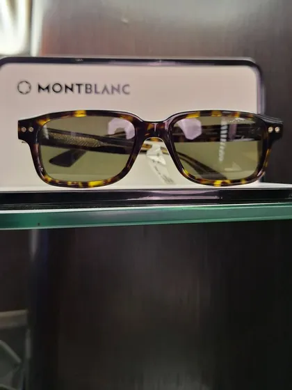 A close-up of the Montblanc sunglasses from their exclusive preview at Dayal Opticals. This shot highlights the classic tortoiseshell design and luxury craftsmanship.