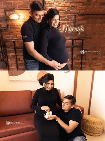 A collage showing different moments from the same session, including a sweet moment with baby shoes, showcasing the variety of shots we can capture.