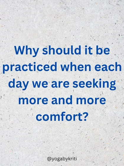 A title card asking "Why should it be practiced?" in reference to Tapas, prompting users to learn about the benefits of austerity.