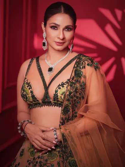 A beautiful, smiling portrait of Tanishaa. This shot captures her radiance and the elegance of the overall look, perfect for a modern wedding or festive event.