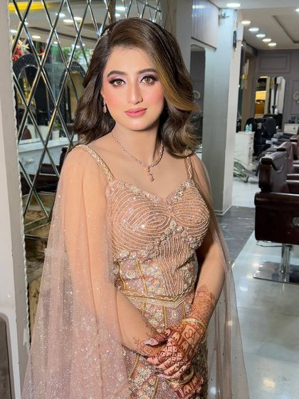 A close-up of this engagement bride's beautiful makeup. The skin is radiant, and the eyes are the star of the show.