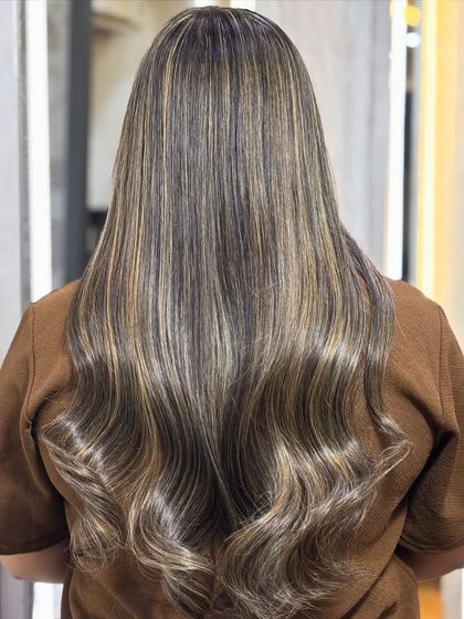 Another shot of the stunning creamy beige hair, showing its dimension and glossy finish.