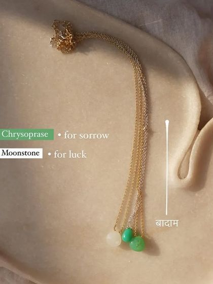 A collection of my 'Badamcha' drop pendants, featuring White Moonstone and Green Chrysoprase.