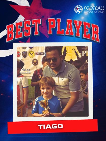 Tiago from our U8 team wins the Best Player award, a testament to his skill and hard work.