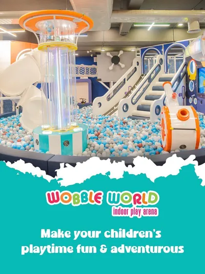 A clear, bright shot of our main ball pit area. We take pride in our well-designed, safe, and adventurous play structures.