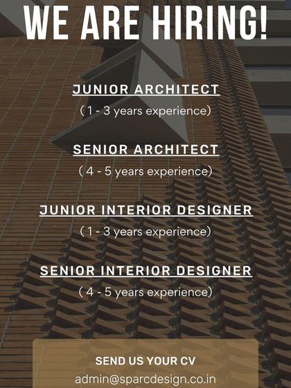 SPARC Design in Pune is hiring for multiple roles and experience levels, including Junior and Senior Architects.
