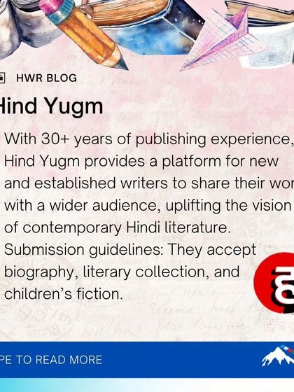 Hind Yugm provides a platform for both new and established writers of contemporary Hindi literature. They accept submissions for biography, literary collections, and children's fiction.